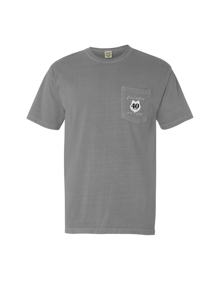 40th Badge Vintage Grey Pocket T
